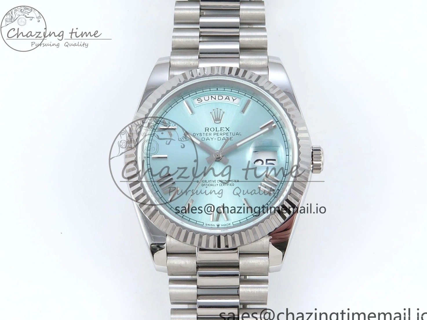 0403 Day Date 128239 36mm SS KF 1:1 Best Edition Tiffany Blue Roman Dial On President Bracelet A2836 (Gain Weight) Durable 639